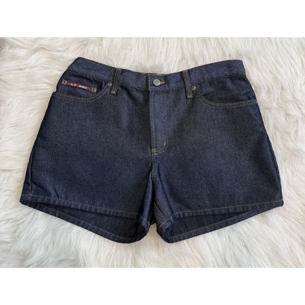 90s Arizona Jeans Dark Indigo Raw Denim Short Sz 11 Gloss Finish High Rise Retro